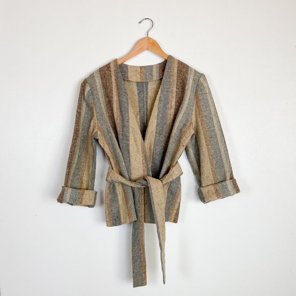 Vintage Jackets & Blazers - Vintage 70s Tweed Wrap Cropped Kimono, Med